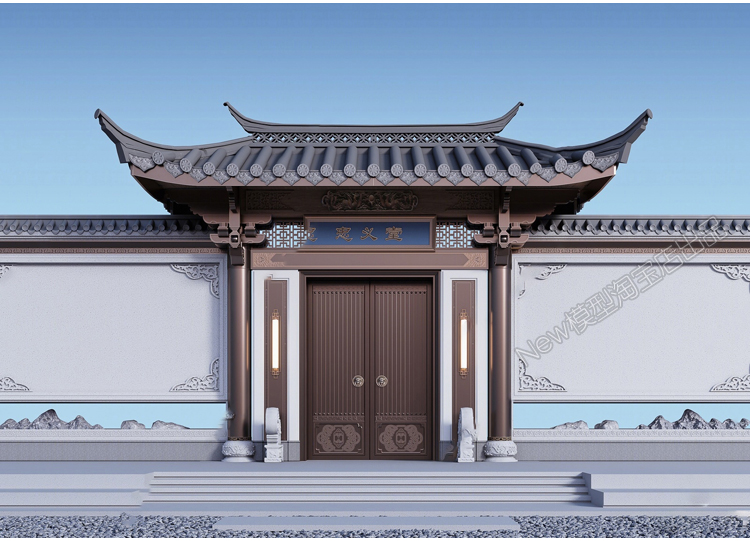 图片[24]-中式现代别墅工厂学校住宅小区入口大门单元入户门3D模型库3dmax-cg男孩