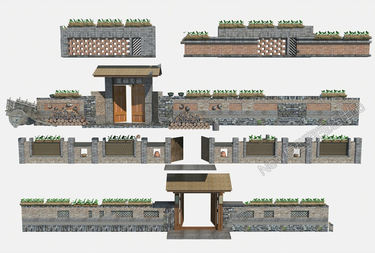 图片[18]-新中式美丽新农村旅游乡村民俗宿文化景墙围墙入口3D模型3dmax-cg男孩