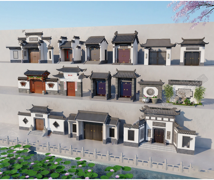 图片[26]-中式现代别墅工厂学校住宅小区入口大门单元入户门3D模型库3dmax-cg男孩