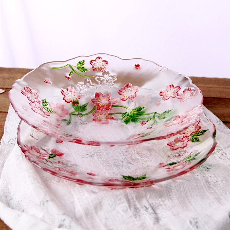 Hand-Painted Japanese Cherry Blossom Crystal Glass Plate, High-End Household Dinner Plate, Living Room Fruit Plate, Dessert Salad Bowl, Large Plate Hand-Painted Japanese Cherry Blossom Crystal Glass Plate, High-End Household Dinner Plate, Living Room Fruit Plate, Dessert Salad Bowl, Large Plate