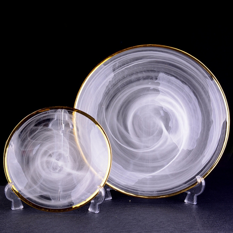 Export ins Creative sketch Phnom Penh Cloud coloured glass disc crystal disc European and American clouds mist disc Western dinner plate Shara disc swing disc