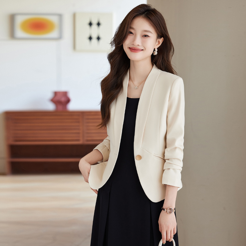 Short Collarless Blazer for Women, Elegant 2026 New Summer Slim-Fit White Casual Petite Suit Jacket