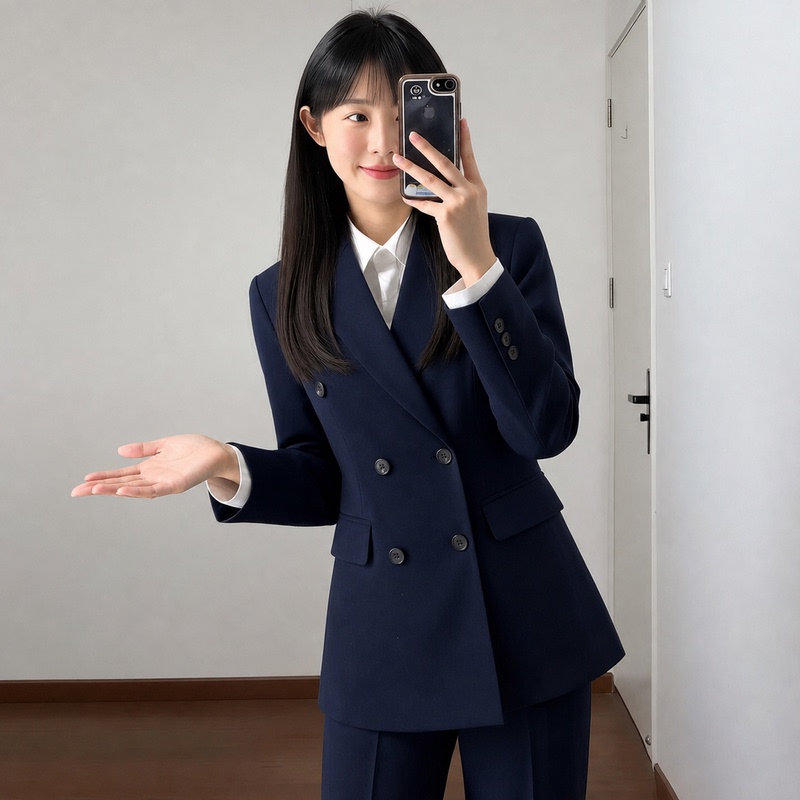 Navy Blue Suit Formal Wear for Female Civil Servants, Professional Suit for College Students, Interview Attire, Petite Suit Jacket for Autumn Navy Blue Suit Formal Wear for Female Civil Servants, Professional Suit for College Students, Interview Attire, Petite Suit Jacket for Autumn