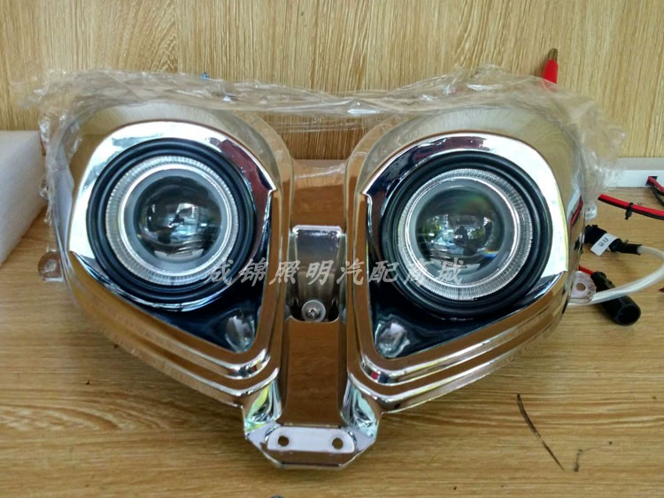 Xe máy Falcon R9 sửa đổi đèn xenon mắt thiên thần đôi ống kính quỷ lắp ráp đèn pha đèn pha xe máy honda
