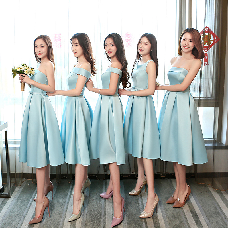 Bridesmaid Dress 2025 New Korean Style Sister Group Bridesmaid Dress Mid-Length Graduation Evening Dress Spring and Summer