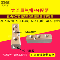 Large flow AL multi-pipeline air discharge mounting hole 4 points 2 points Air block gas path distributor base 1 in 2 3 4 5 out