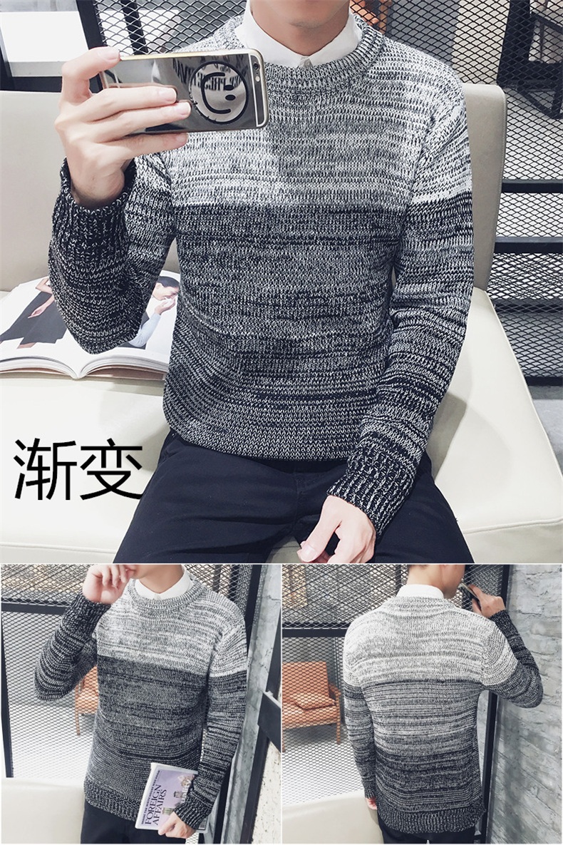 Áo len mùa thu và mùa đông nam cổ tròn màu xanh đậm áo len nam phiên bản Hàn Quốc của các sinh viên tự tu luyện xu hướng áo len dài tay shop quần áo nam
