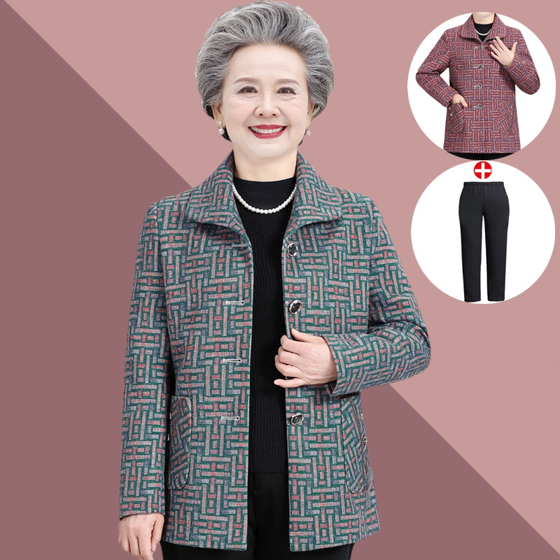 Autumn and Winter Clothing for Elderly Women, Grandma's Coat, Fleece-Lined for 60-70 Year Olds, 80-Year-Old Mom's Spring and Autumn Tops, Clothes for Old Ladies