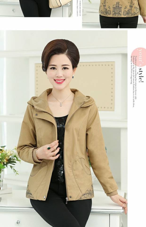 Áo khoác nữ trung niên mùa xuân và mùa thu áo ngắn mẹ ăn mặc giản dị áo khoác nữ trung niên áo sơ mi cỡ lớn mẫu áo sơ mi cho người lớn tuổi