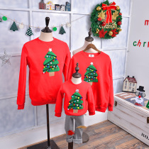 Childrens Christmas tree parent-child winter Q4 Korean version of children plus velvet color ball sweater baby climbing clothes kindergarten class uniforms