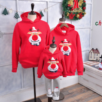 Children Christmas Deer Plus Velvet Sweater Parent-Child Dress Winter Q4 Korean Boy Red Nose Hoodie Girl Family Dress