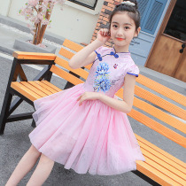 Girl net dress summer H4 childrens ethnic performance clothes girl pink princess puffy dress
