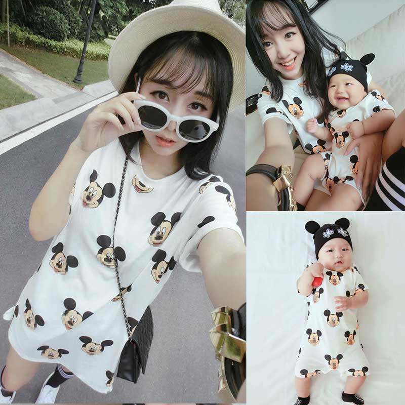 Parents and children dress summer Q6 children's short sleeve T - shirt baby conjunction clothes crawl dress and breastfeeding clothes
