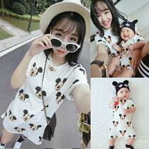 Parent-child dress summer Q4 childrens short-sleeved T-shirt baby jumpsuit cartoon climber mothers jumpsuit