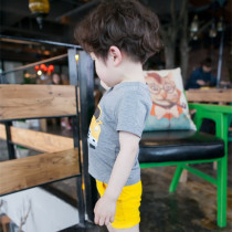 Boy short sleeve set summer q2 childrens baby 1 cotton short sleeve T-shirt shorts cartoon car two-piece set