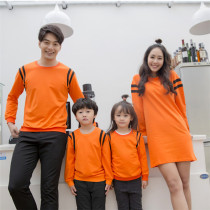 Childrens clothes parent-child Clothing Spring and Autumn Q4 Korean baby long sleeve Terry Orange mother dress three