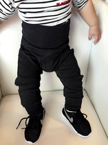 Childrens high-waisted leggings spring and autumn Q4 boys cotton pants female baby black belly baby trousers