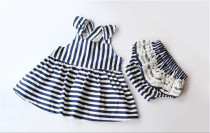 Girl striped strap skirt q4 triangle shorts Tibetan green two-piece summer baby girl suspenders