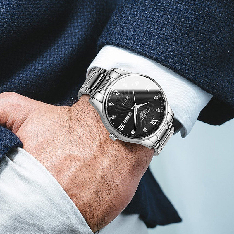 Guanqin Watch Men's Waterproof Steel Belt Luminous Non-Mechanical Dial Simple Men's Watch Quartz Watch