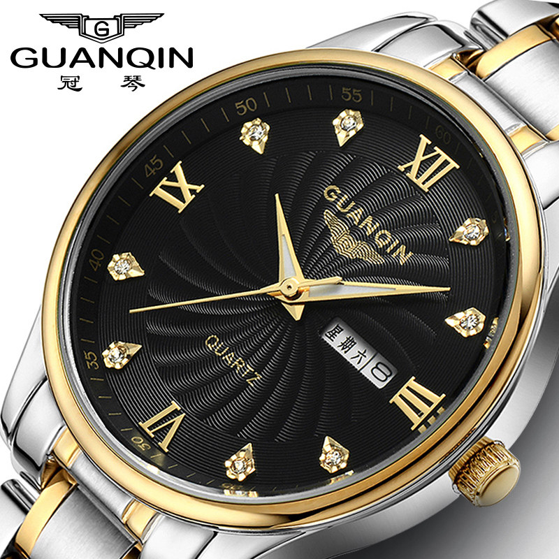 Crown Violin Watches Men's Quartz Watches Double Calendar Waterproof Nocturnal Business Men Retro Fine Steel Bands