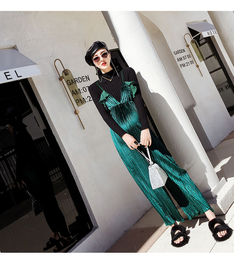 Phụ nữ mang thai yếm mùa thu 2018 mùa thu mới cho bà bầu lỏng jumpsuit thời trang dạ dày nâng quần set quần flannel quần bầu thời trang