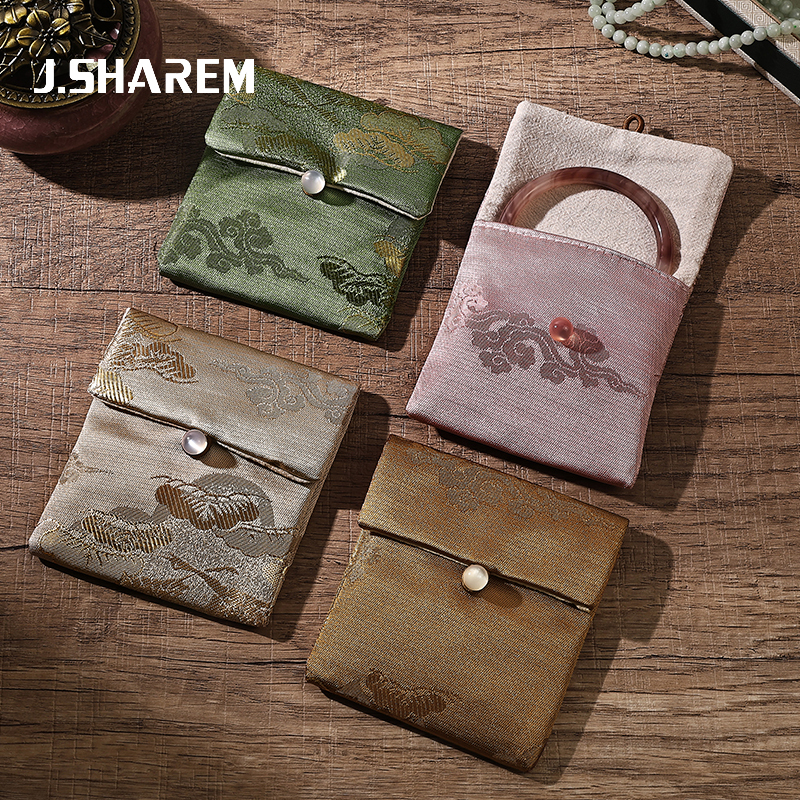 Chinese-Style Jewelry Storage Bag, Vintage Small Cloth Bag for Cultural and Artistic Items, High-End Exquisite Walnut Bracelet, Buddhist Beads Pouch