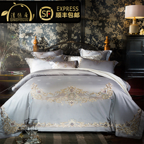 European bedding four-piece set 140 long-staple cotton simple high-grade embroidery cotton cotton cotton 4-piece bedding