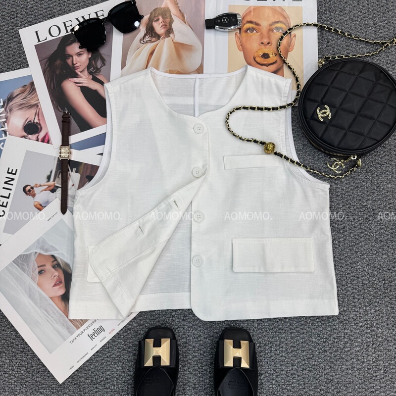 2026 Spring/Summer Simple Style Women's Sleeveless Vest Cotton Linen Tank Top Mature Style Layered Outerwear