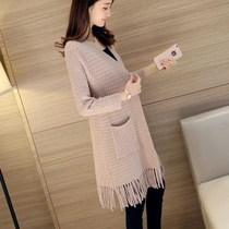 2021 Spring and Autumn Korean version of the long tassel sweater womens cardigan sweater jacket sweater cardigan womens knitwear