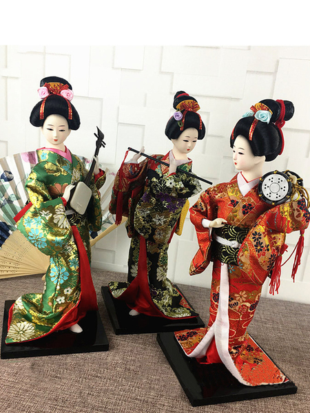 Japanese Doll Geisha Figurine Decoration for Restaurant Japanese-Style Decor Lady Silk Craft Home Decoration Kimono Doll