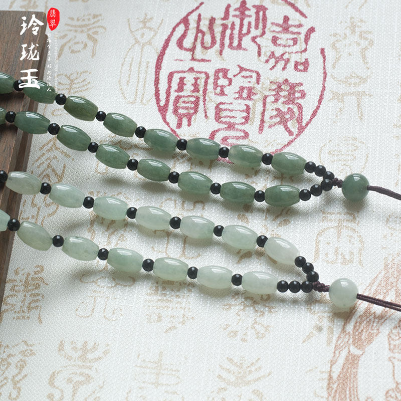 Natural Emerald A Goods Hand Woven Rope Rice Beads Barrel Pearl Oil Green Pendant Necklace Pendant Necklace Jade Pendant Jade Pendant Gold