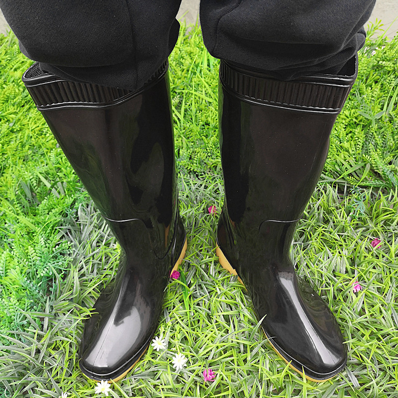 Black beef tendon thickened rain boots overshoes non-slip belt liner water shoes men and women medium and high tube construction site easy to clean soft bottom