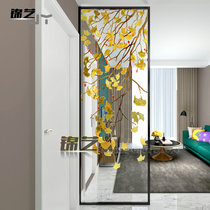Custom-made art glass partition wall screen transparent tempered carved simple modern living room porch shoe cabinet ginkgo