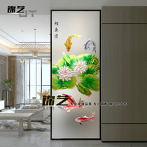 Customized carving art glass tempered frosted modern classical restaurant kitchen partition wall screen lotus carp