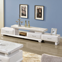  White marble TV cabinet Coffee table combination set Simple modern tempered glass floor cabinet retractable low cabinet
