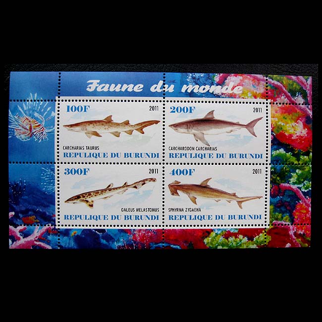 Fish stamps SE3782 * Burundi 2011 sharks Small All-Zhang 1 New