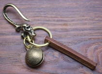 Pure copper brass Crow skull U hook Bell leather card combination key chain pants denim clothing accessories