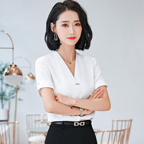 Professional suit women Summer short sleeve hotel front desk beauty salon office worker OL temperament white shirt skirt two-piece set