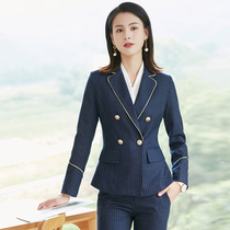 Striped suit suit womens suit Business formal work clothes Interview outfit OL long-sleeved career suit tooling spring and autumn