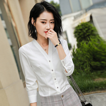 Professional shirt womens autumn and winter long-sleeved 2021 spring new fashion white shirt wild V-neck base temperament top