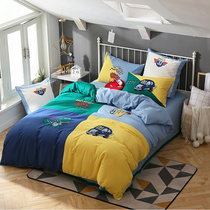 Satin embroidery cartoon dinosaur three-piece childrens four-piece cotton boy 1 35 m 1 2m bedding European and American style