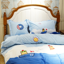 Blue cotton mediterranean bed four-piece cartoon three-piece bed sheet quilt cover childrens bedding boy bedding