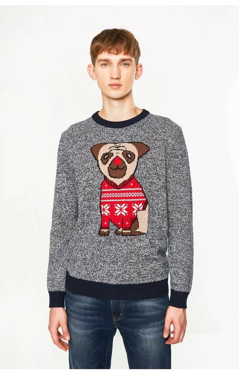 C & A Animal Jacquard Đan Áo Len Nam Mùa Đông Hỗn Hợp Màu Knit Áo Thun CA200199089