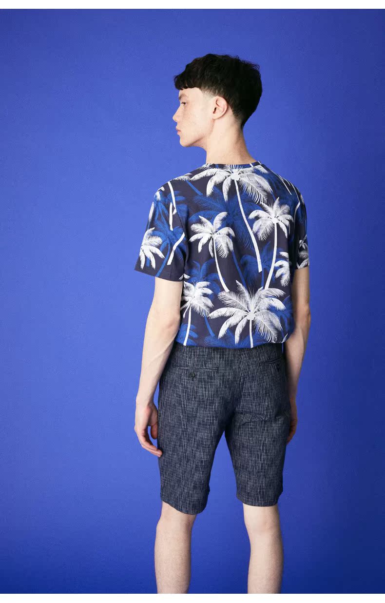 C & A slub sợi nhuộm quần giản dị nam mùa hè dây kéo bông eo Bermuda quần short CA200205696 quần jean nam hàng hiệu