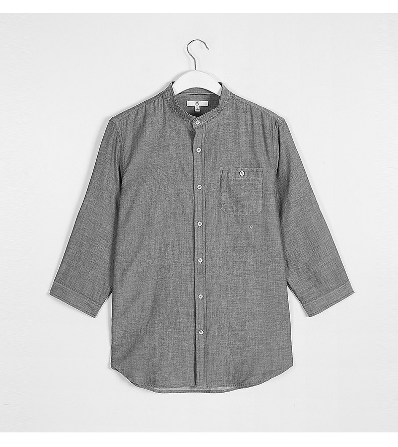 C & A Nhỏ Đứng Cổ Áo Tay Áo Patch Áo Sơ Mi Nam Cotton Hai Lớp Sợi Lỏng Bảy Tay Áo CA200202829 áo khoác sơ mi nữ