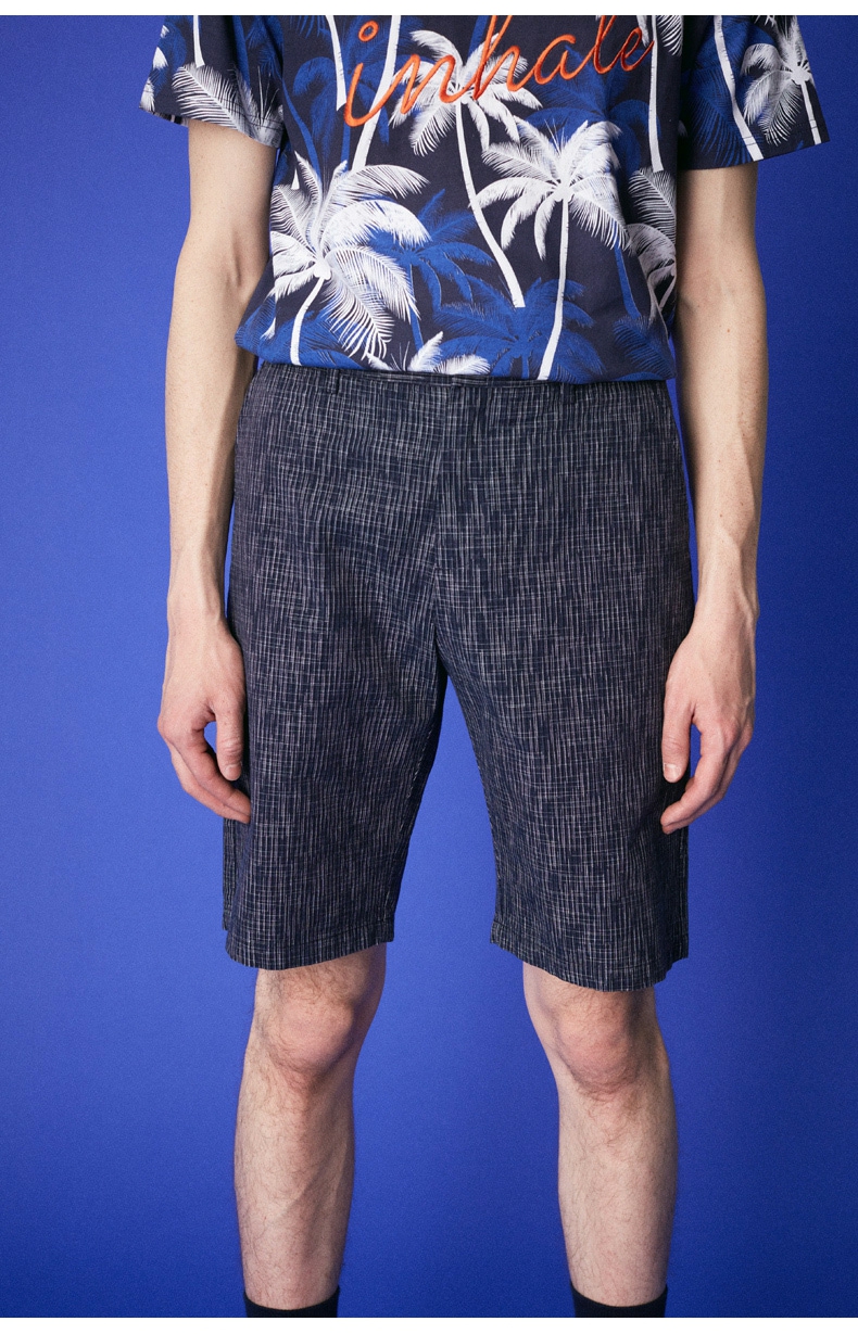 C & A slub sợi nhuộm quần giản dị nam mùa hè dây kéo bông eo Bermuda quần short CA200205696 quần jean nam hàng hiệu