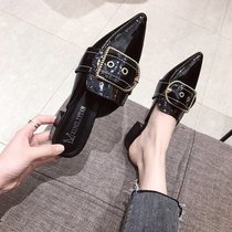 Baotou half slippers women wear 2021 new fashion versatile women shoes pointed thick heel square buckle lazy Muller shoes