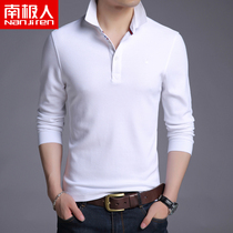 Antarctic long sleeve T-shirt men Cotton lapel youth Autumn work loose T-shirt men solid color polo shirt men Korean version