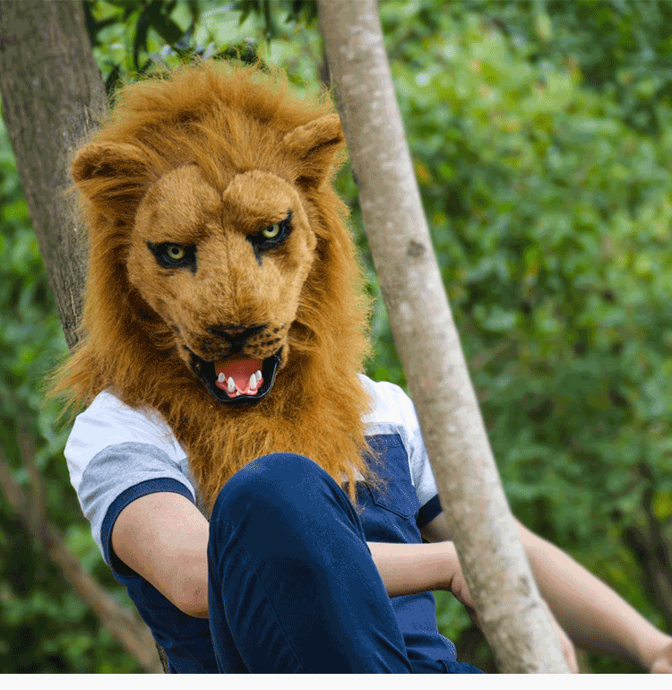 Карнавальная маски wildbeast新款 狮子面具可张嘴说话 仿真毛绒动物头套成人款包邮