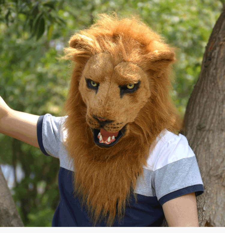 Карнавальная маски wildbeast新款 狮子面具可张嘴说话 仿真毛绒动物头套成人款包邮